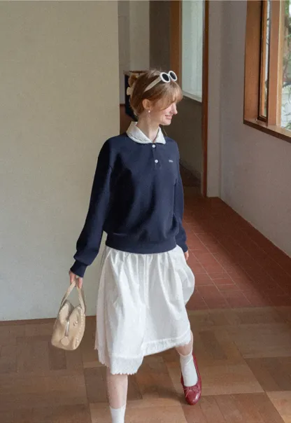 Contrast Collar Long Sleeve Polo Sweater