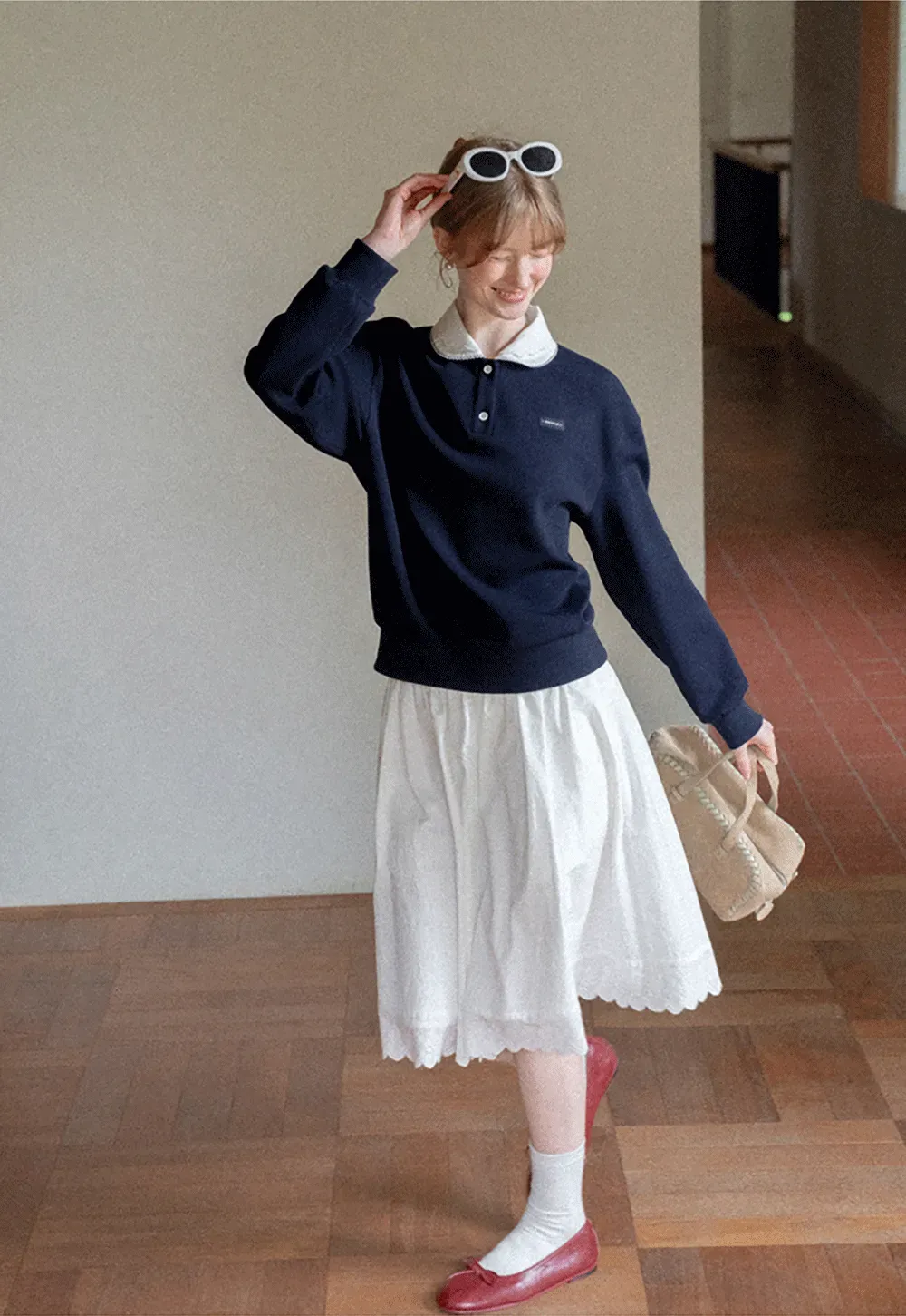 Contrast Collar Long Sleeve Polo Sweater