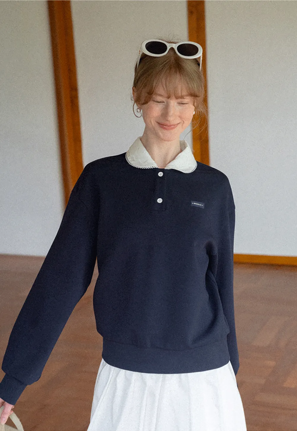Contrast Collar Long Sleeve Polo Sweater