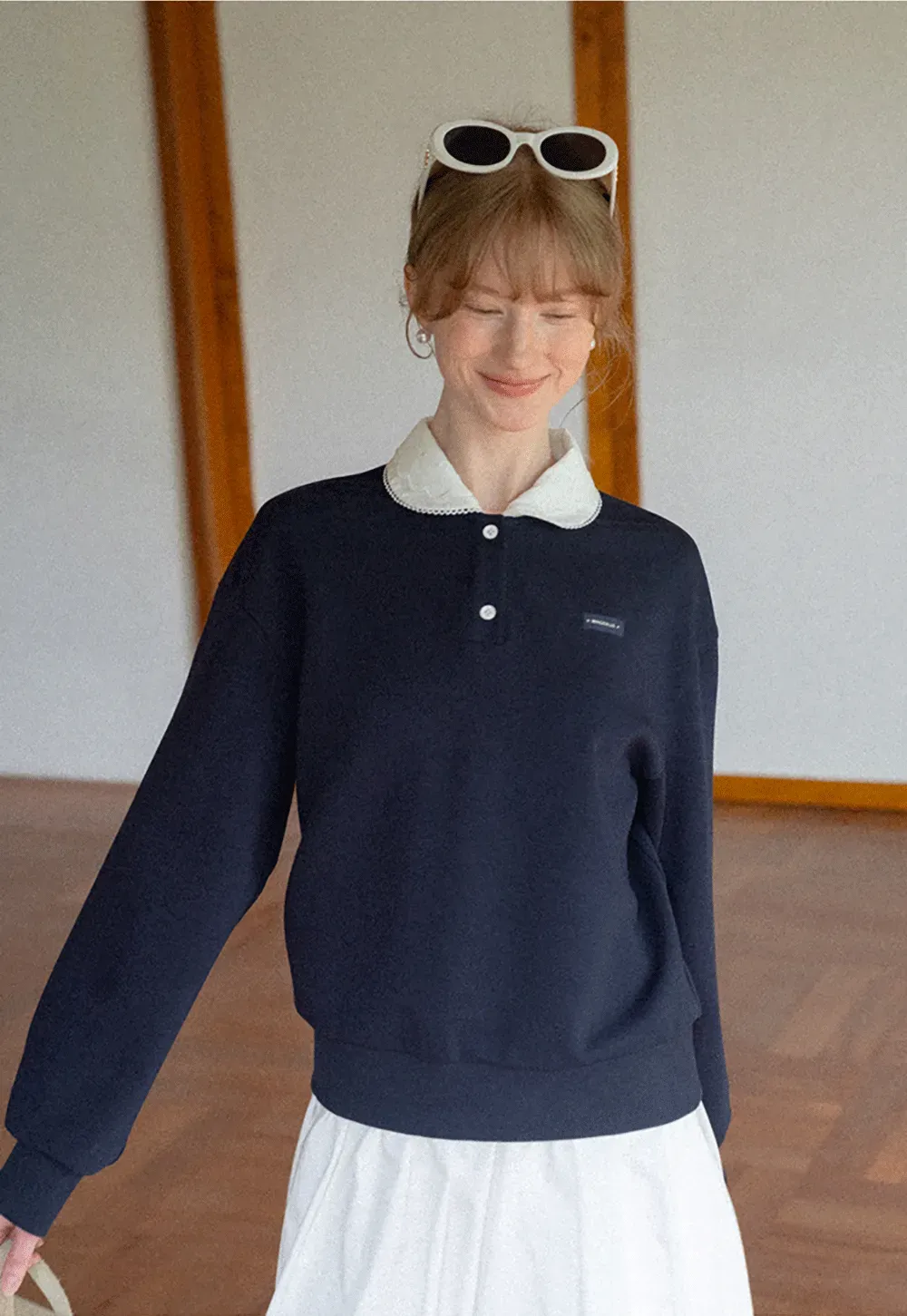 Contrast Collar Long Sleeve Polo Sweater