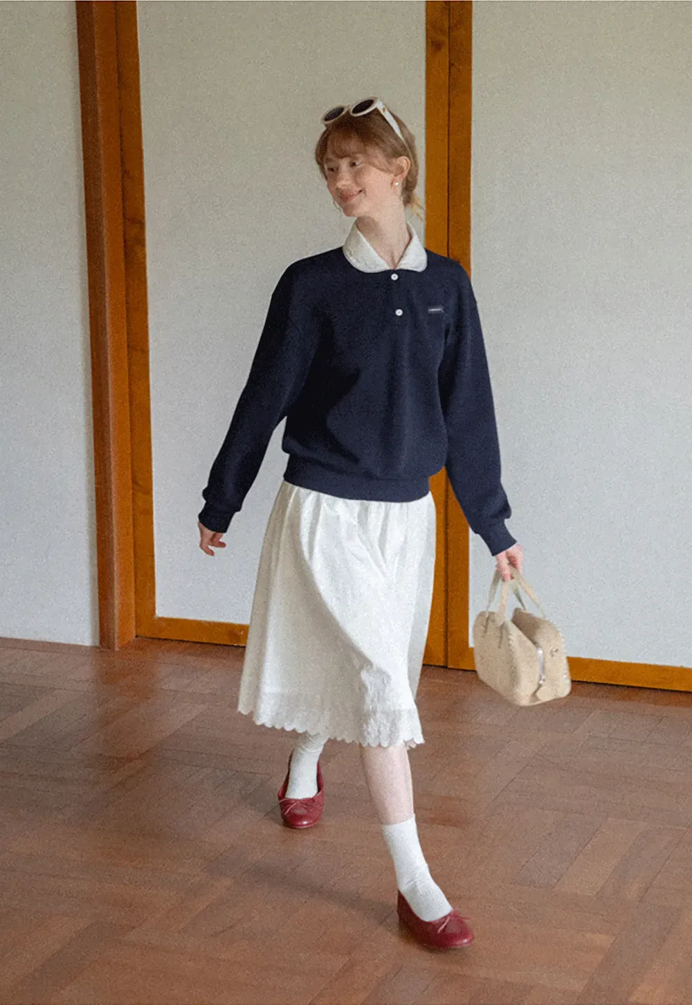 Contrast Collar Long Sleeve Polo Sweater