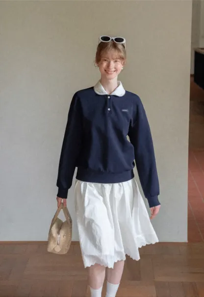 Contrast Collar Long Sleeve Polo Sweater