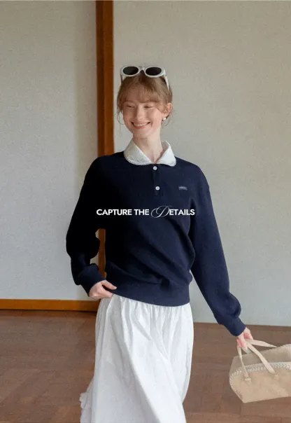 Contrast Collar Long Sleeve Polo Sweater