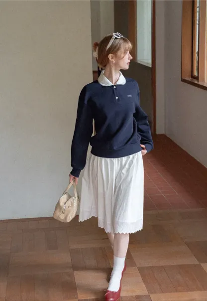 Contrast Collar Long Sleeve Polo Sweater