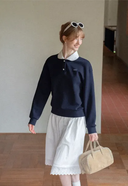 Contrast Collar Long Sleeve Polo Sweater