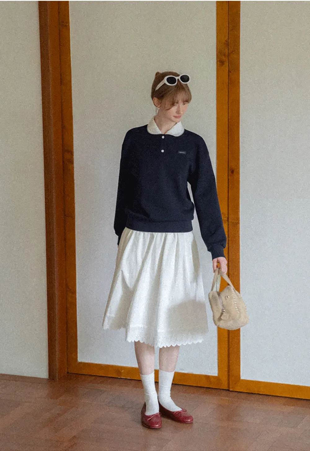Contrast Collar Long Sleeve Polo Sweater