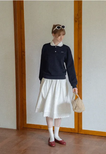 Contrast Collar Long Sleeve Polo Sweater