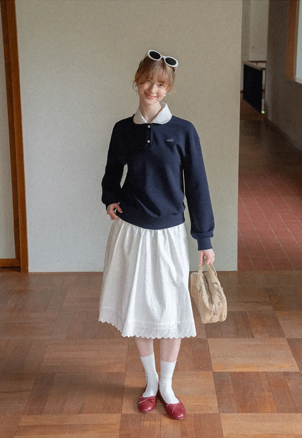 Contrast Collar Long Sleeve Polo Sweater