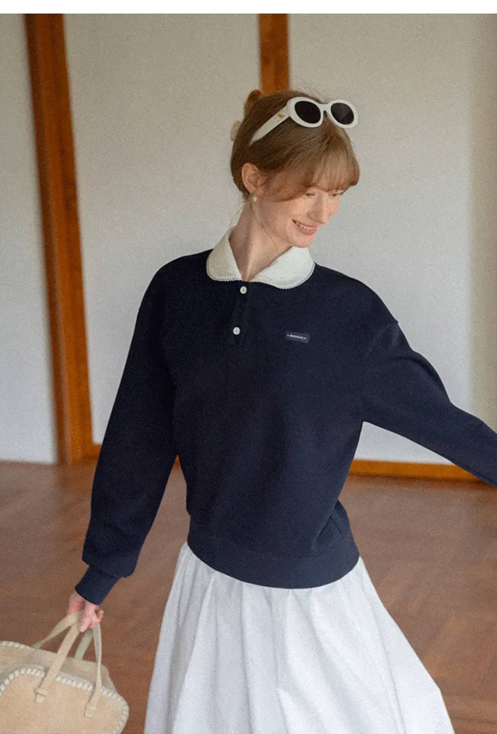 Contrast Collar Long Sleeve Polo Sweater