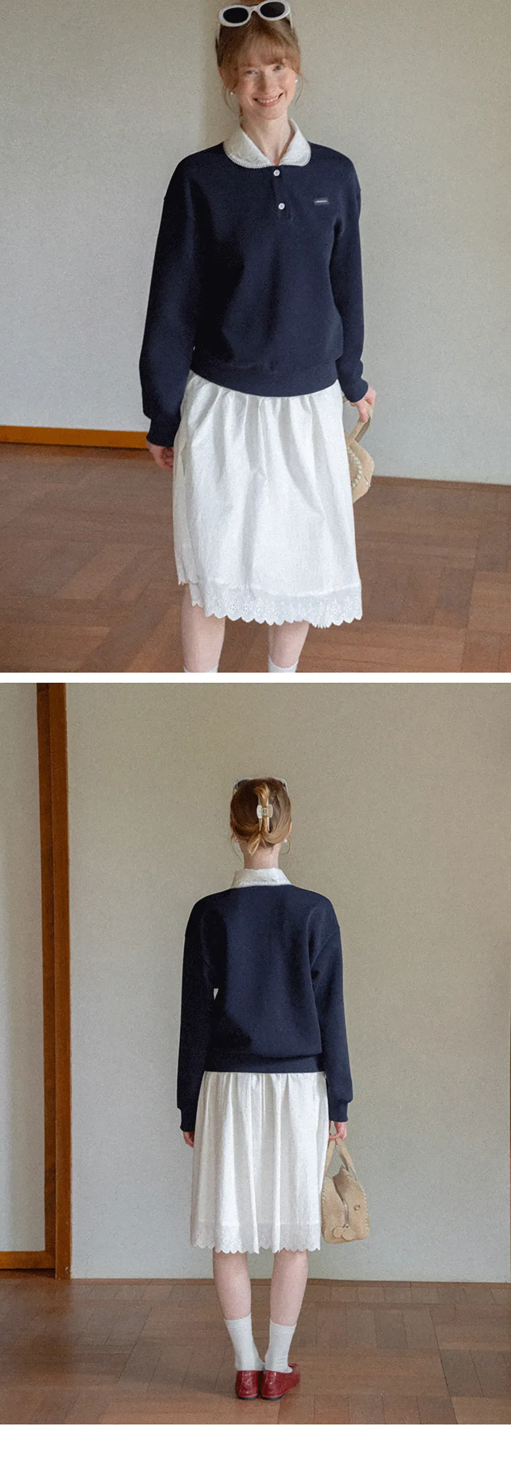 Contrast Collar Long Sleeve Polo Sweater