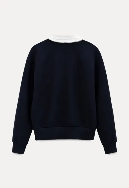 Contrast Collar Long Sleeve Polo Sweater