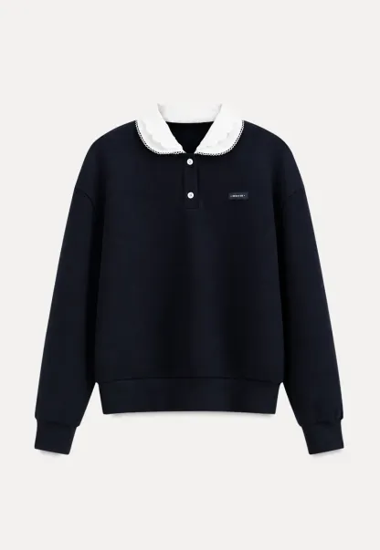 Contrast Collar Long Sleeve Polo Sweater