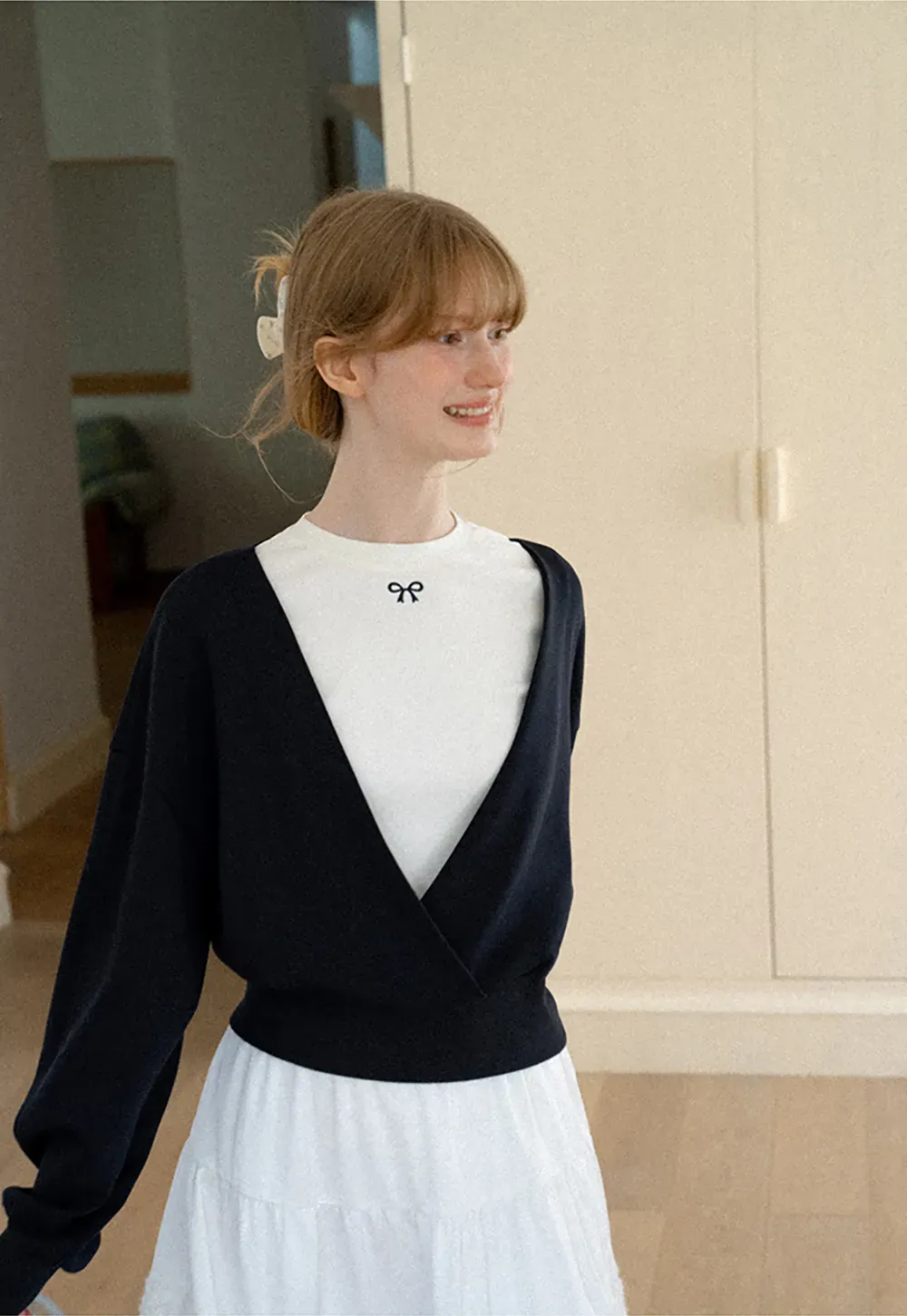 V Neck Wrap Front Cropped Knit Sweater