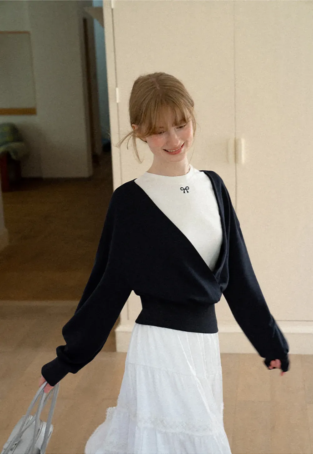 V Neck Wrap Front Cropped Knit Sweater
