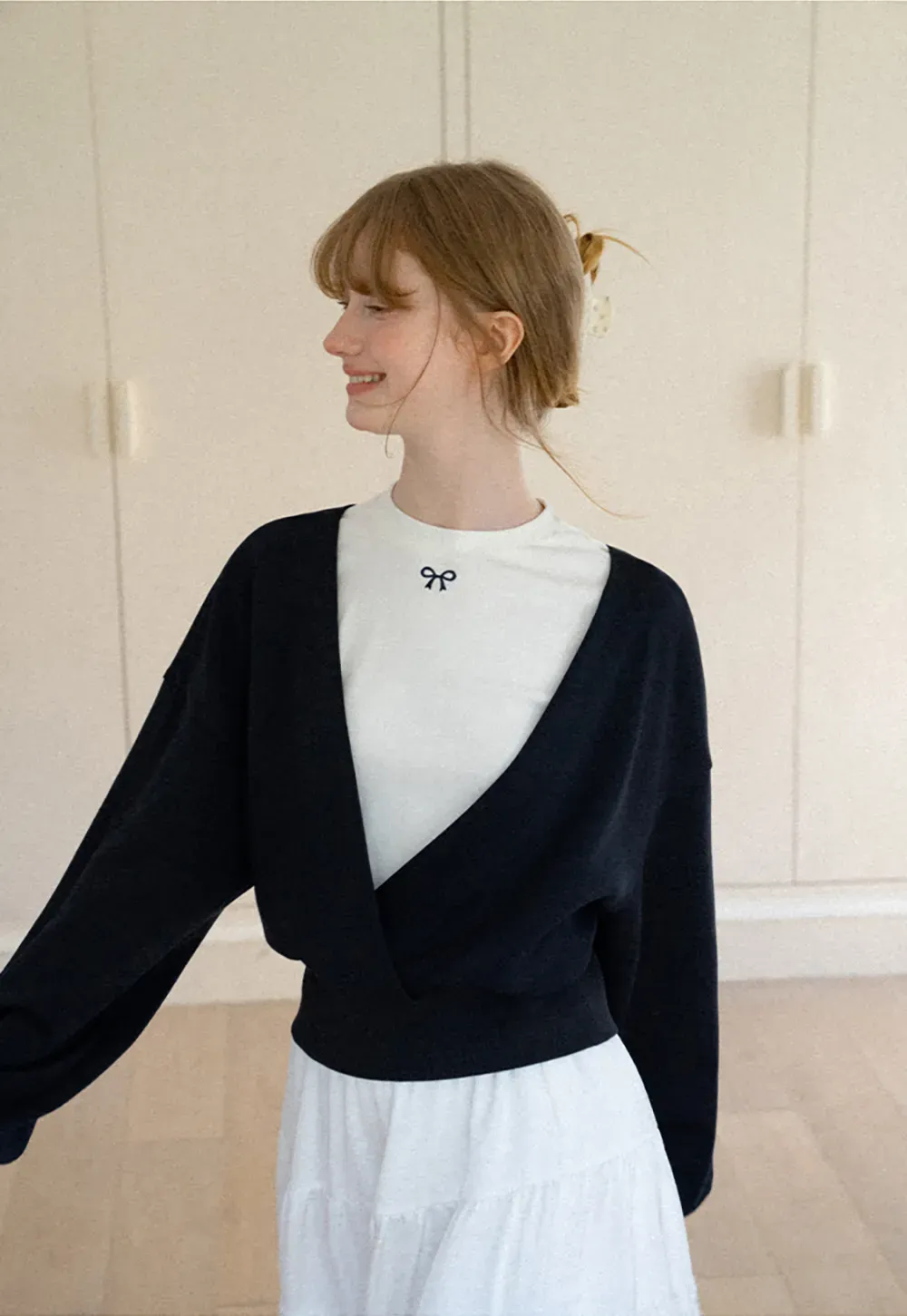 V Neck Wrap Front Cropped Knit Sweater