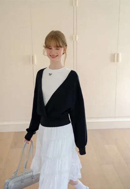 V Neck Wrap Front Cropped Knit Sweater
