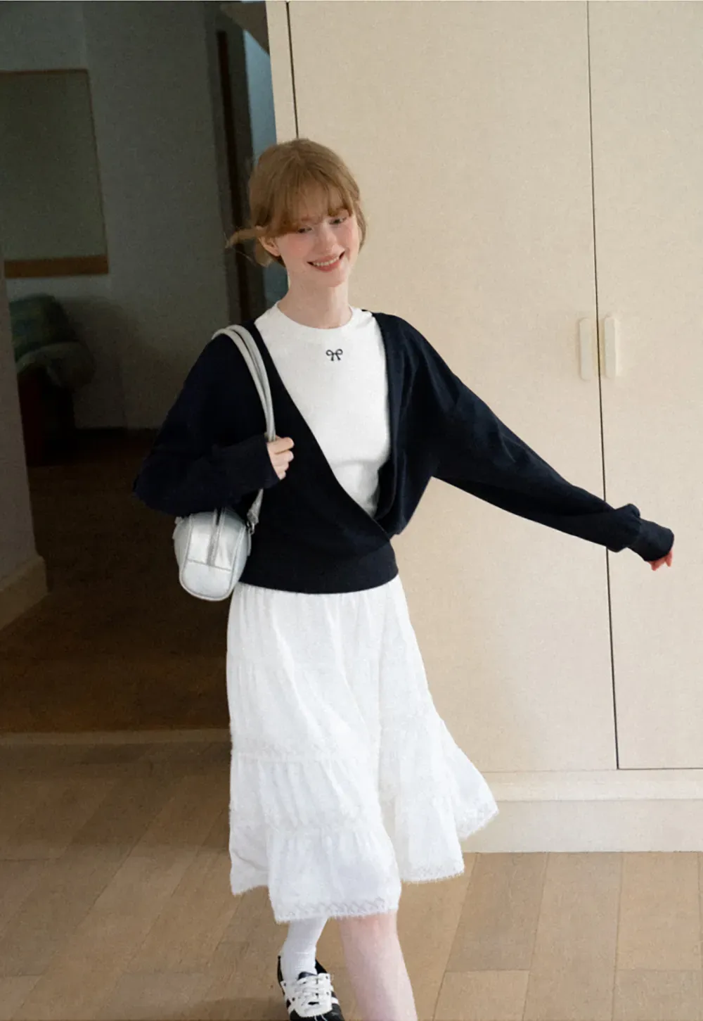 V Neck Wrap Front Cropped Knit Sweater