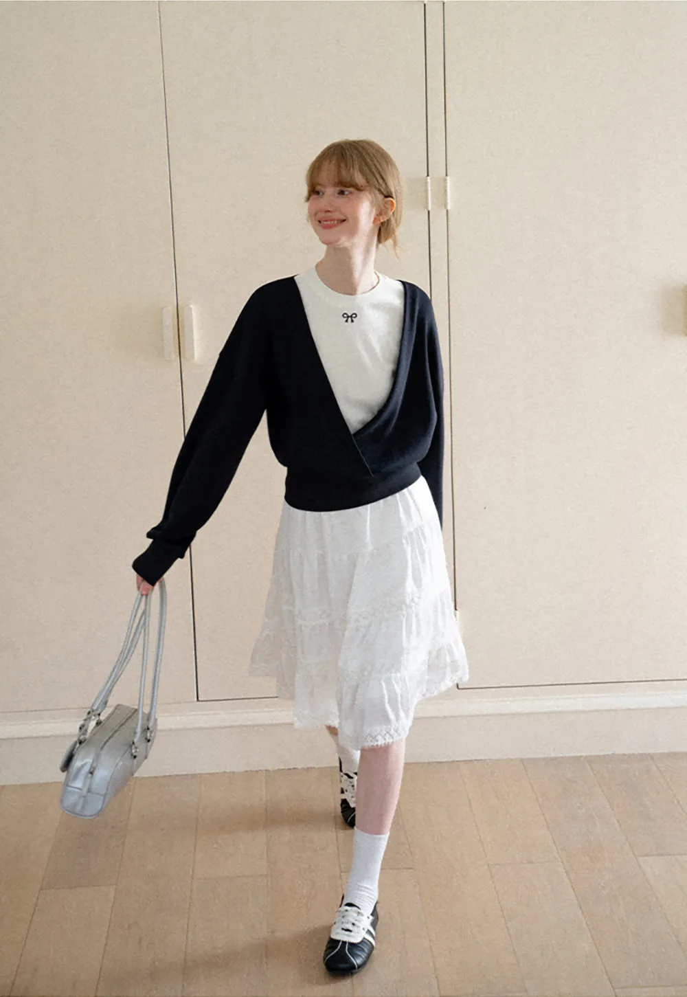 V Neck Wrap Front Cropped Knit Sweater