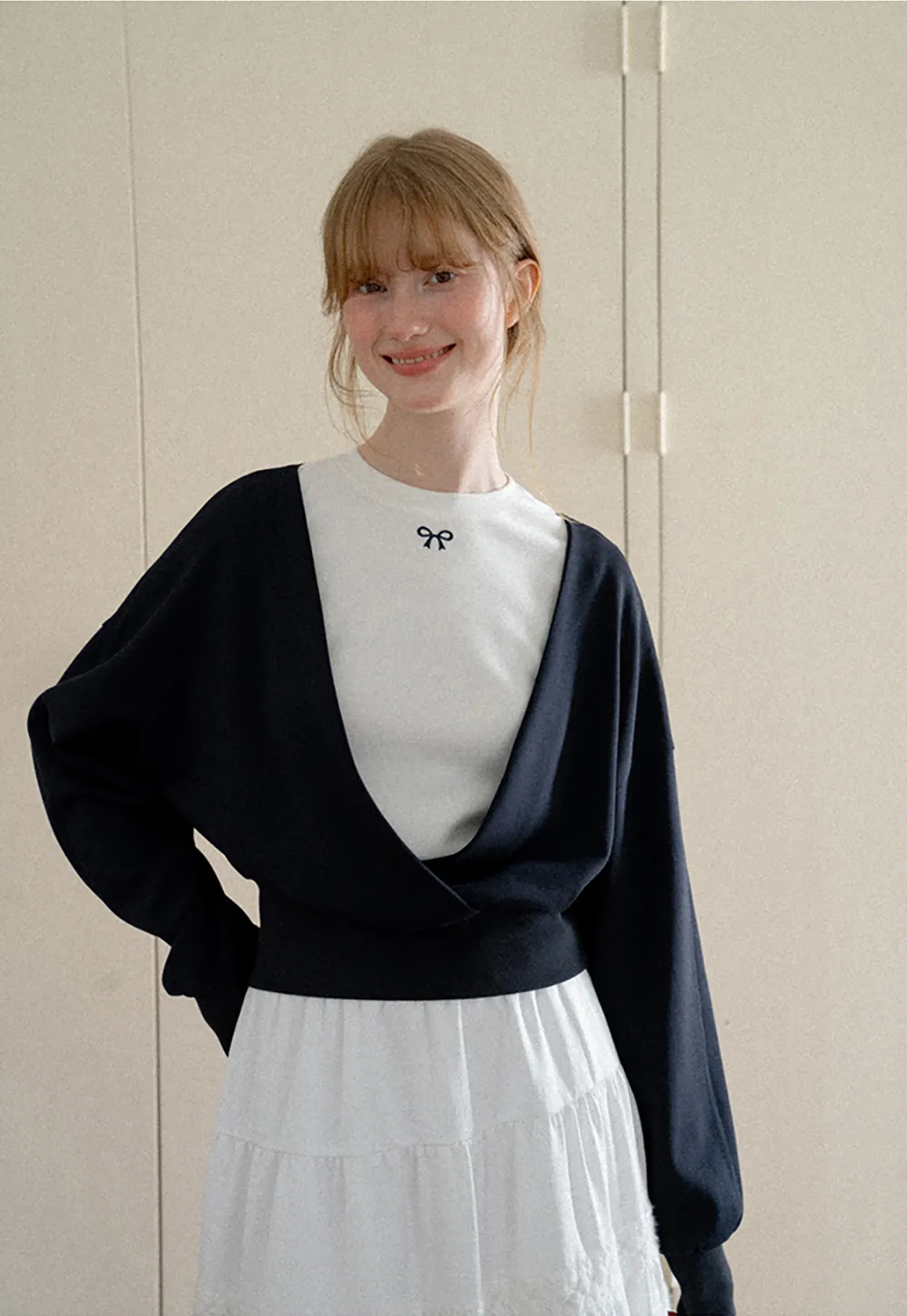 V Neck Wrap Front Cropped Knit Sweater