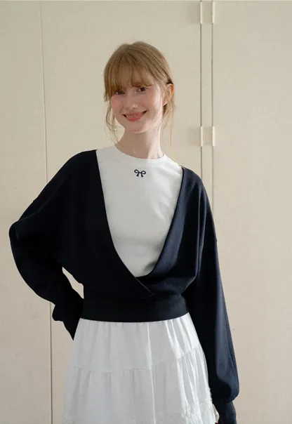 V Neck Wrap Front Cropped Knit Sweater