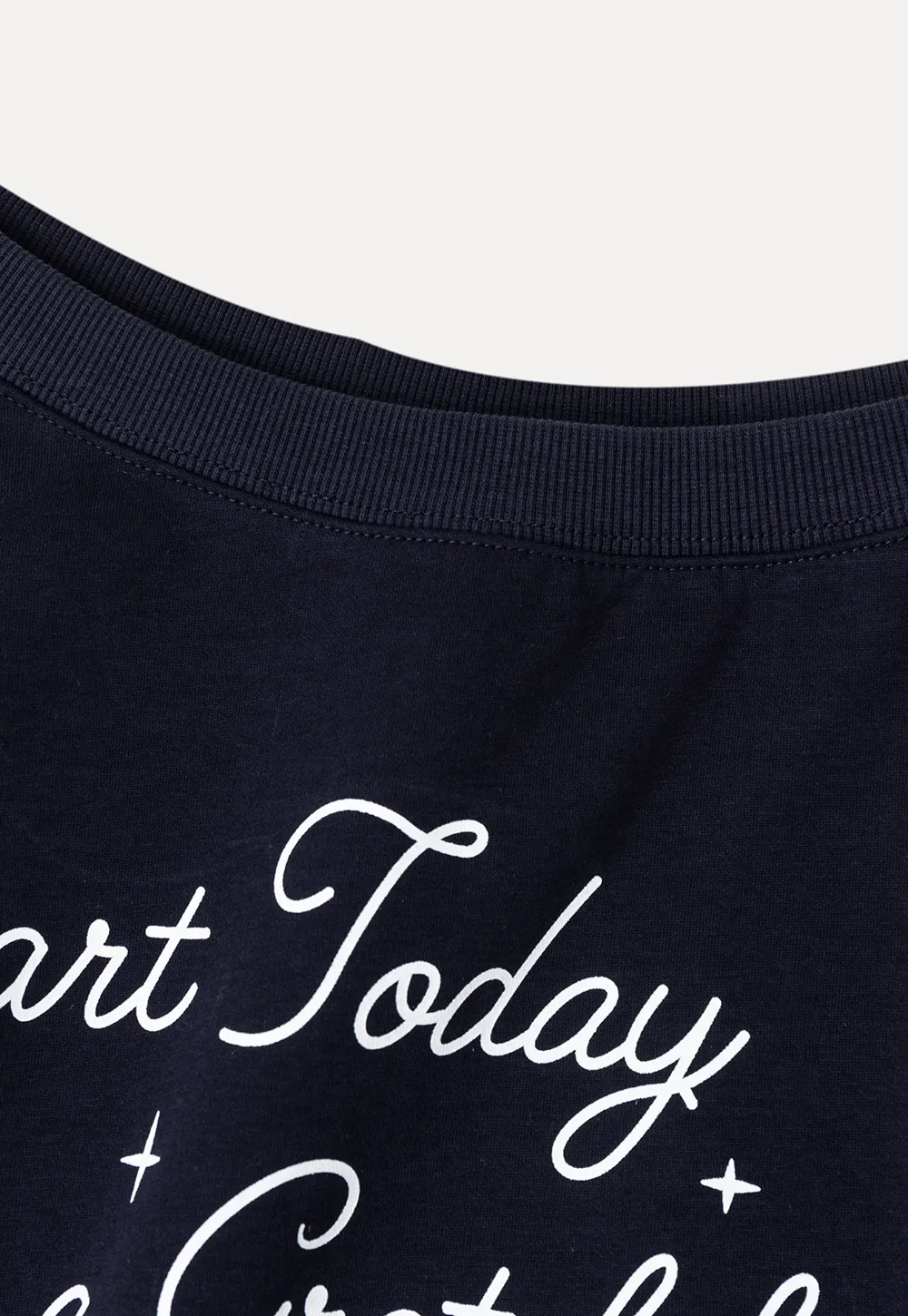 Off Shoulder Sweatshirt with Embroidered Script Design
