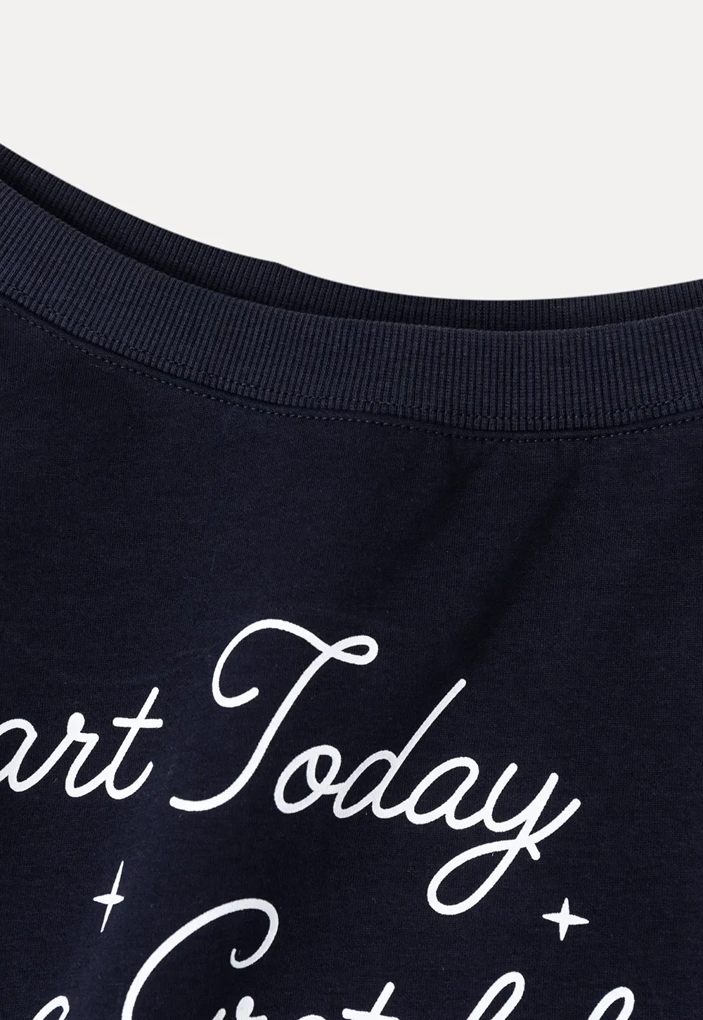 Off Shoulder Sweatshirt with Embroidered Script Design