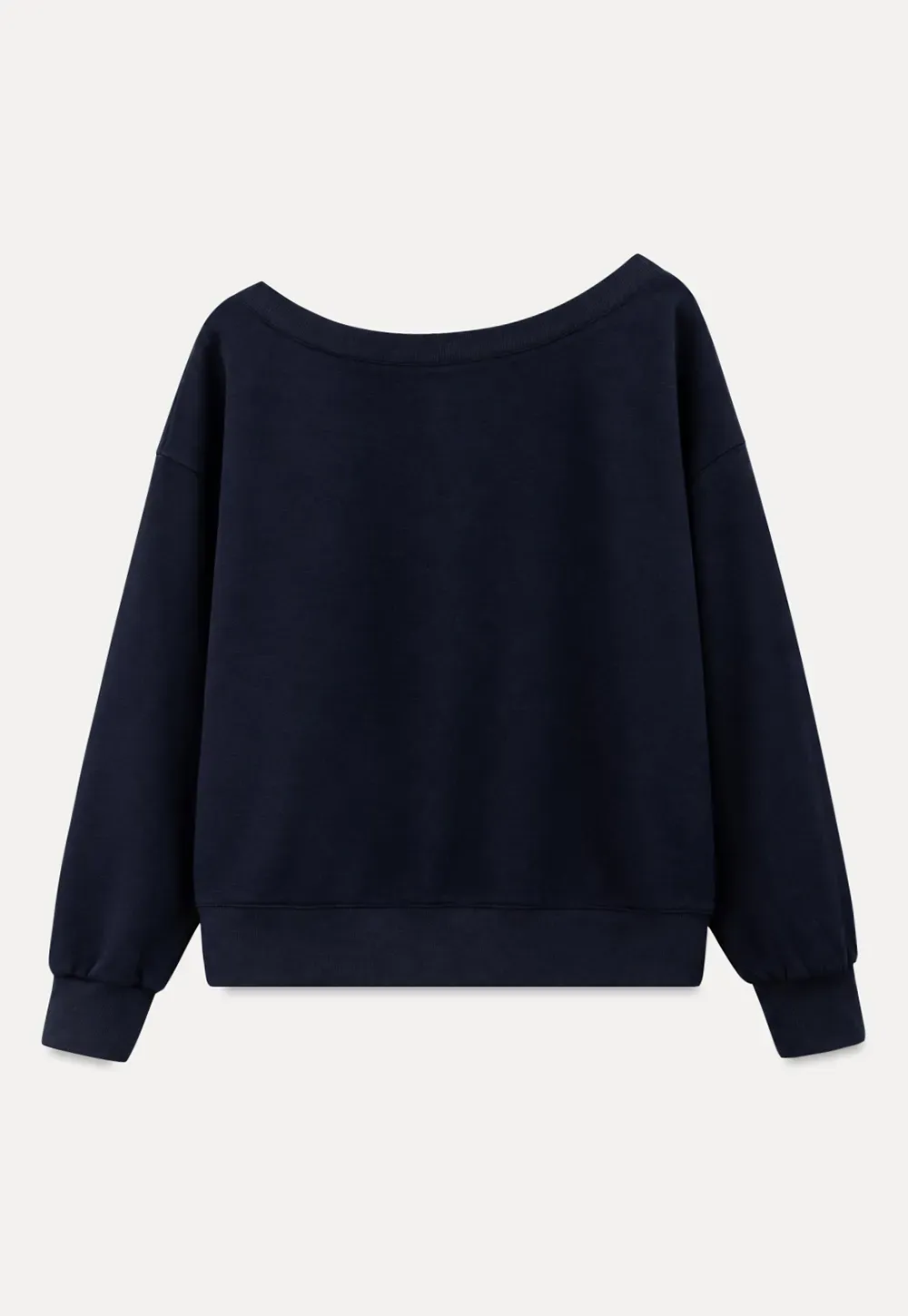 Off Shoulder Sweatshirt with Embroidered Script Design