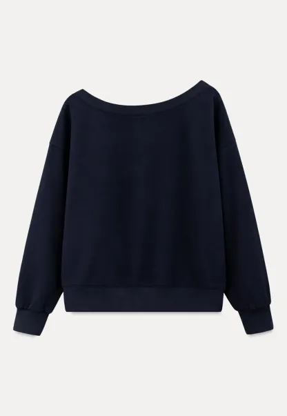 Off Shoulder Sweatshirt with Embroidered Script Design