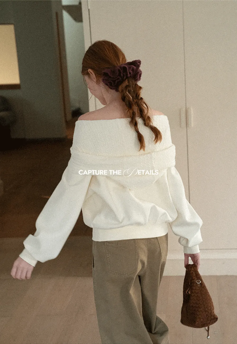 Off Shoulder Bow Front Knit Sweater