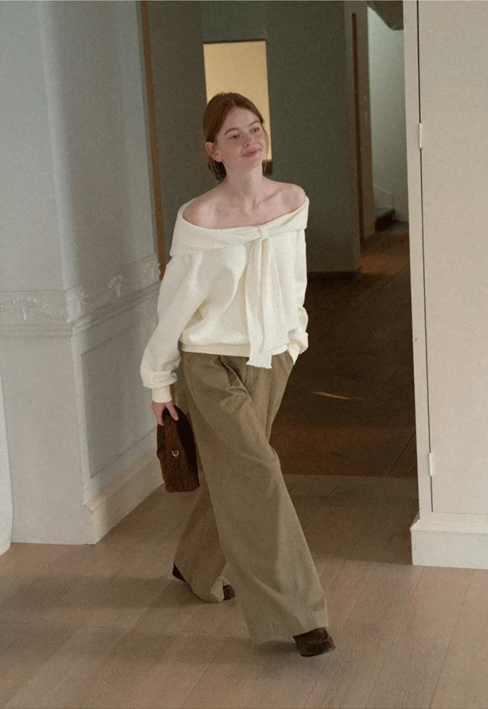 Off Shoulder Bow Front Knit Sweater