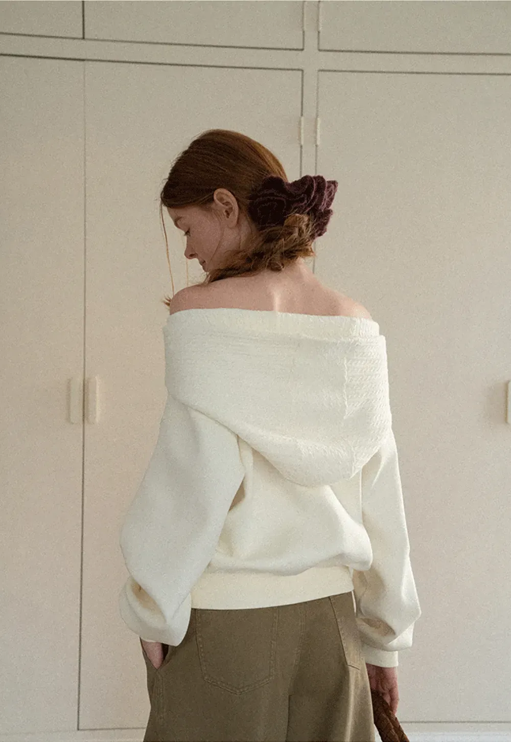 Off Shoulder Bow Front Knit Sweater