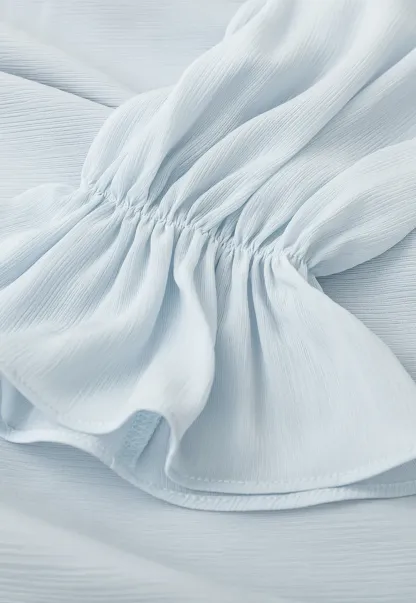 Off Shoulder Lace Chiffon Blouse with Ruffled Sleeves