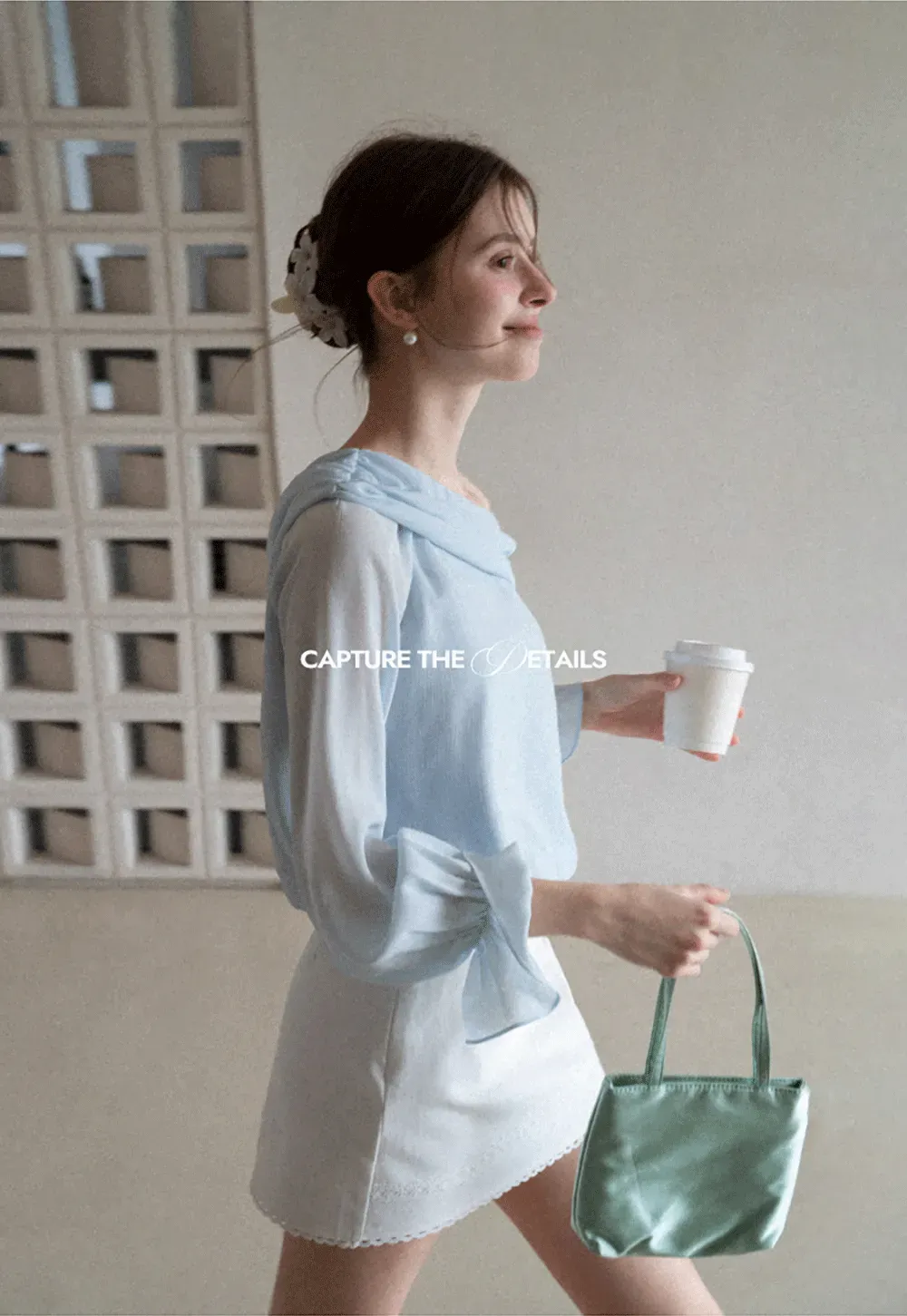 Off Shoulder Lace Chiffon Blouse with Ruffled Sleeves