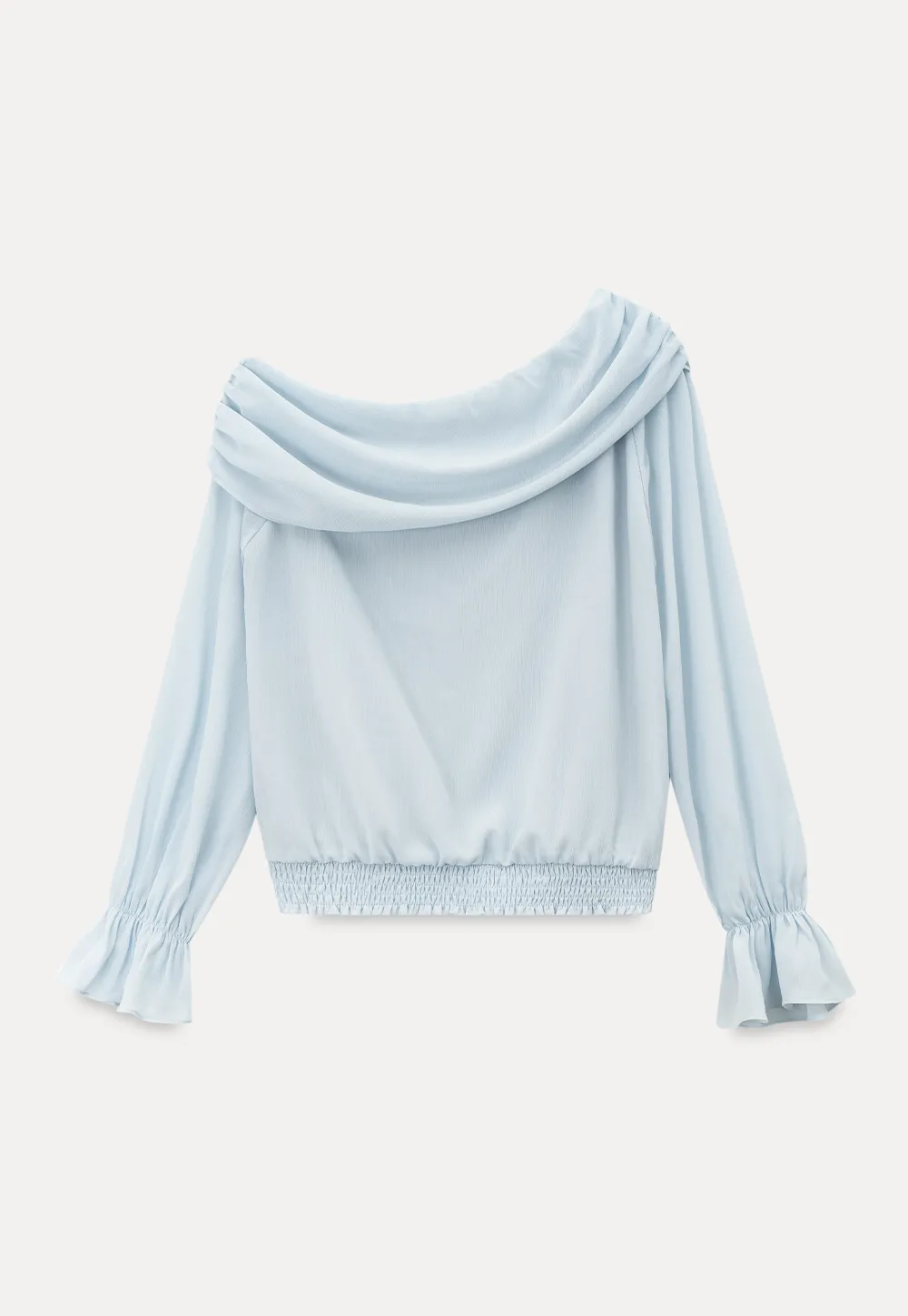 Off Shoulder Lace Chiffon Blouse with Ruffled Sleeves