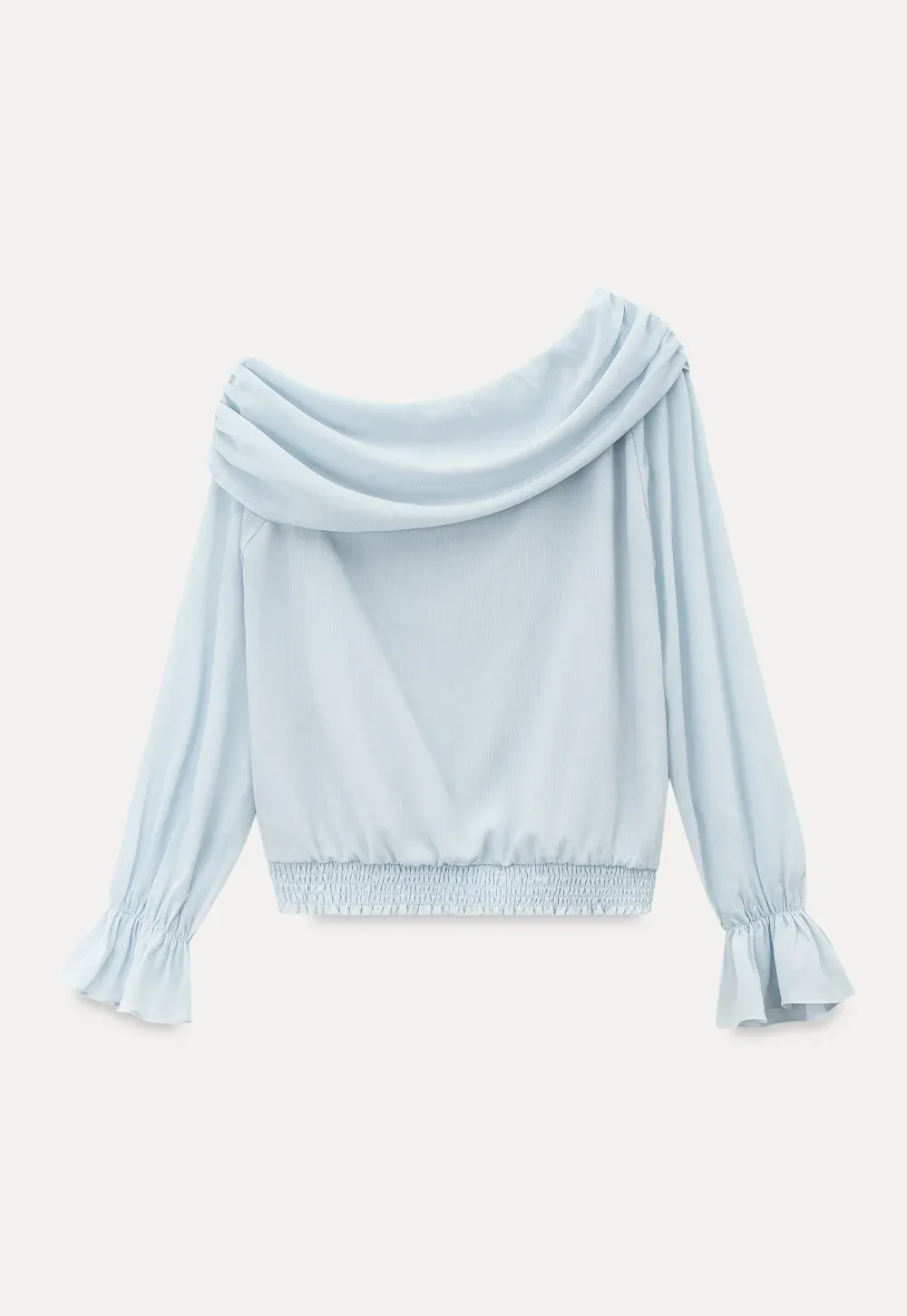 Off Shoulder Lace Chiffon Blouse with Ruffled Sleeves