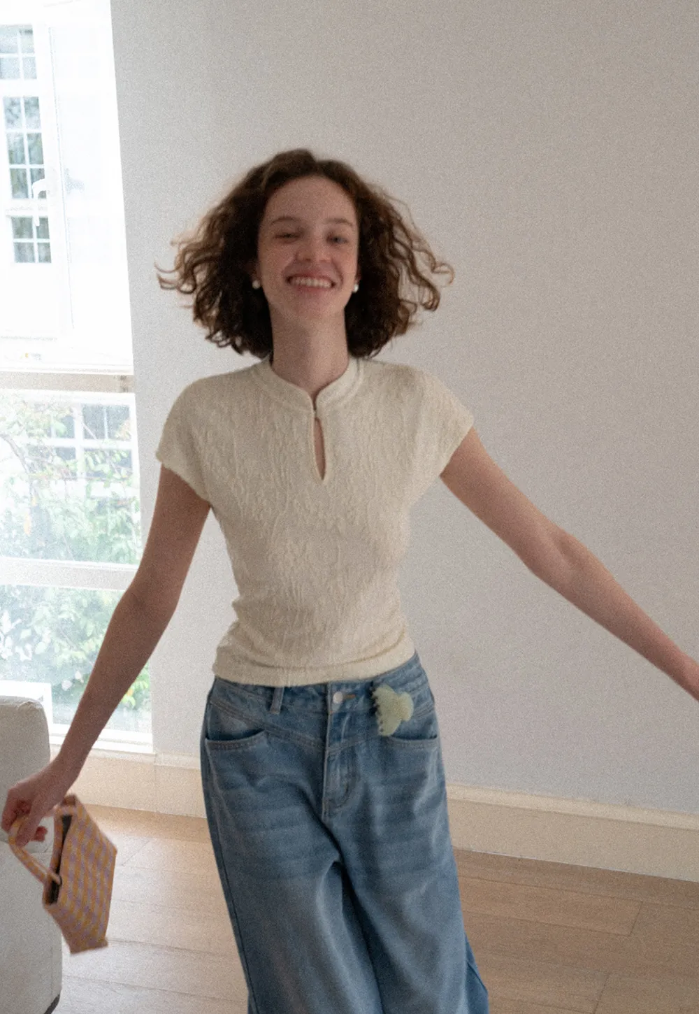 Textured Knit Top with Keyhole Neckline