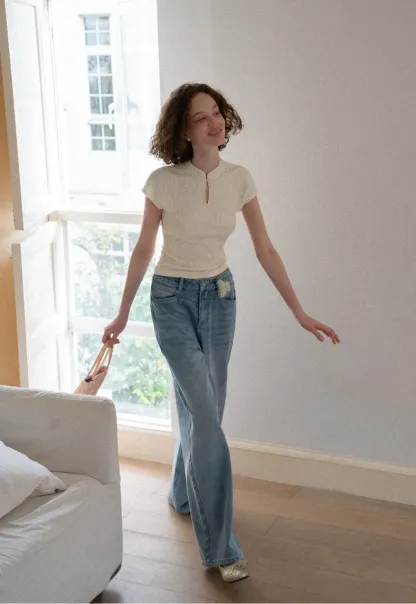 Textured Knit Top with Keyhole Neckline