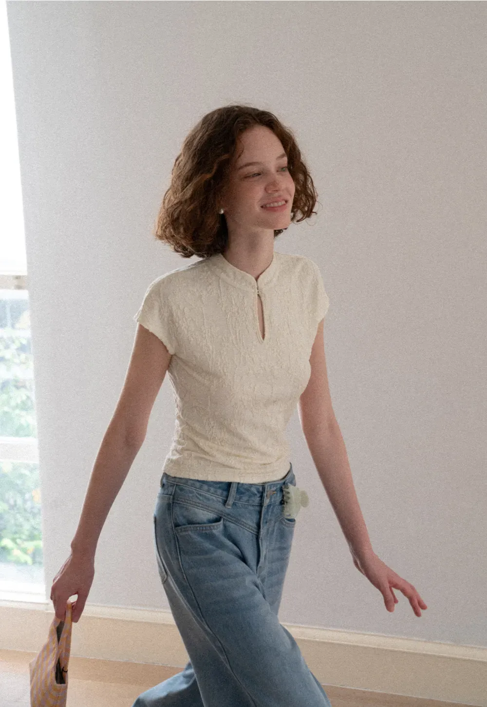 Textured Knit Top with Keyhole Neckline