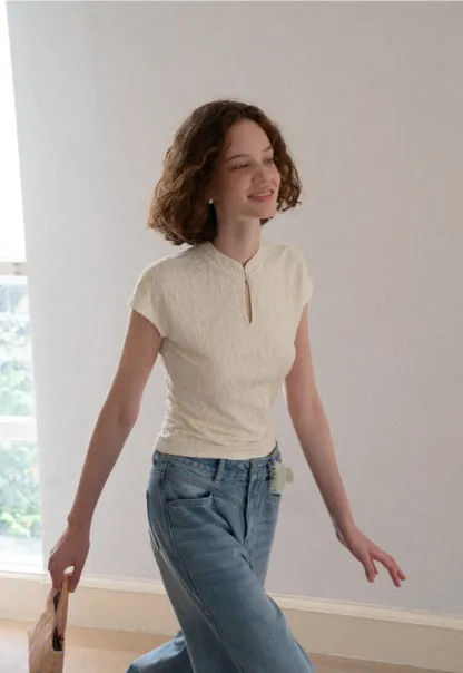 Textured Knit Top with Keyhole Neckline