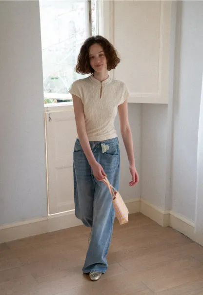 Textured Knit Top with Keyhole Neckline