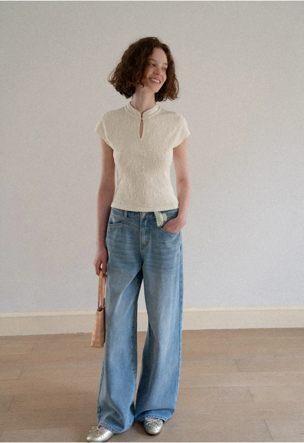 Textured Knit Top with Keyhole Neckline
