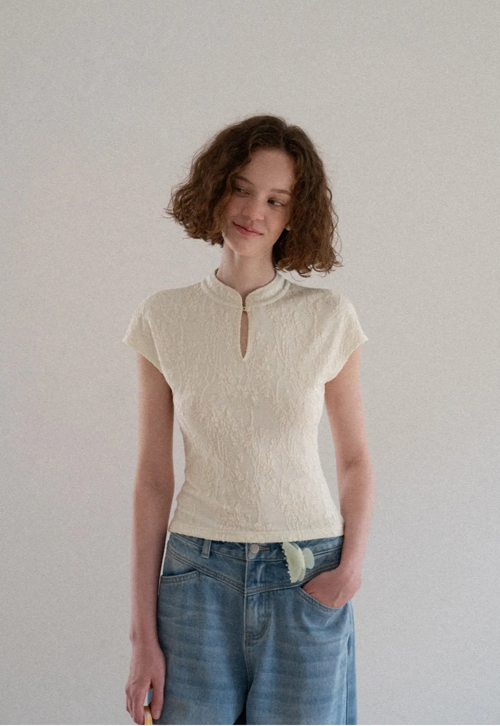 Textured Knit Top with Keyhole Neckline