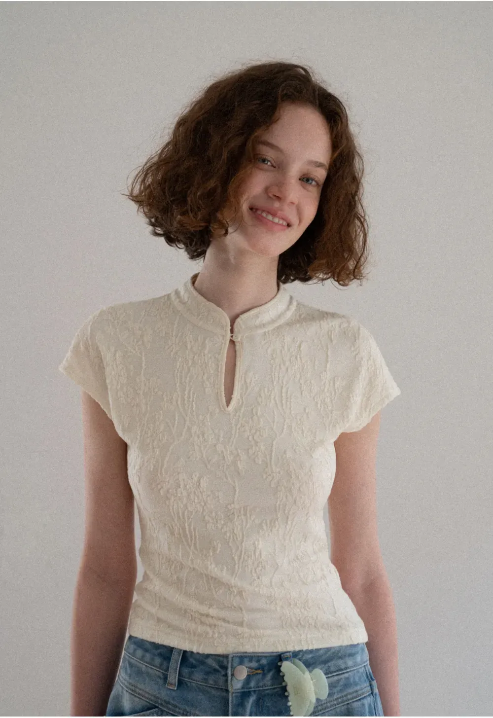 Textured Knit Top with Keyhole Neckline