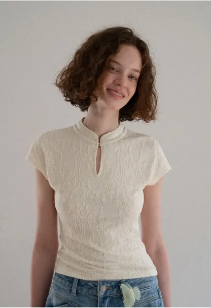 Textured Knit Top with Keyhole Neckline