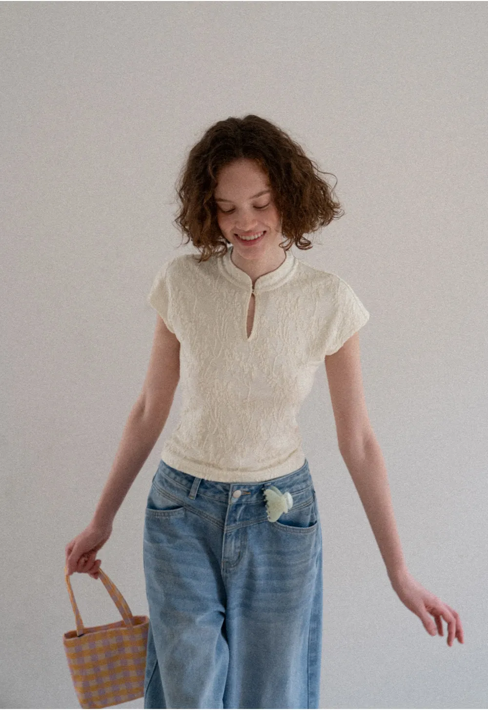 Textured Knit Top with Keyhole Neckline