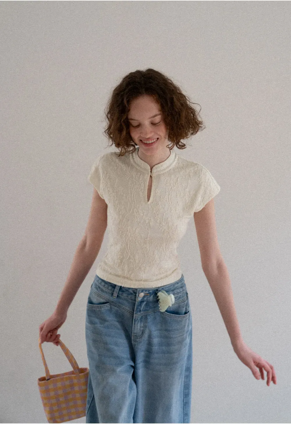 Textured Knit Top with Keyhole Neckline