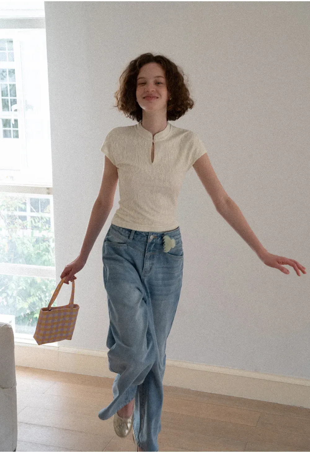 Textured Knit Top with Keyhole Neckline