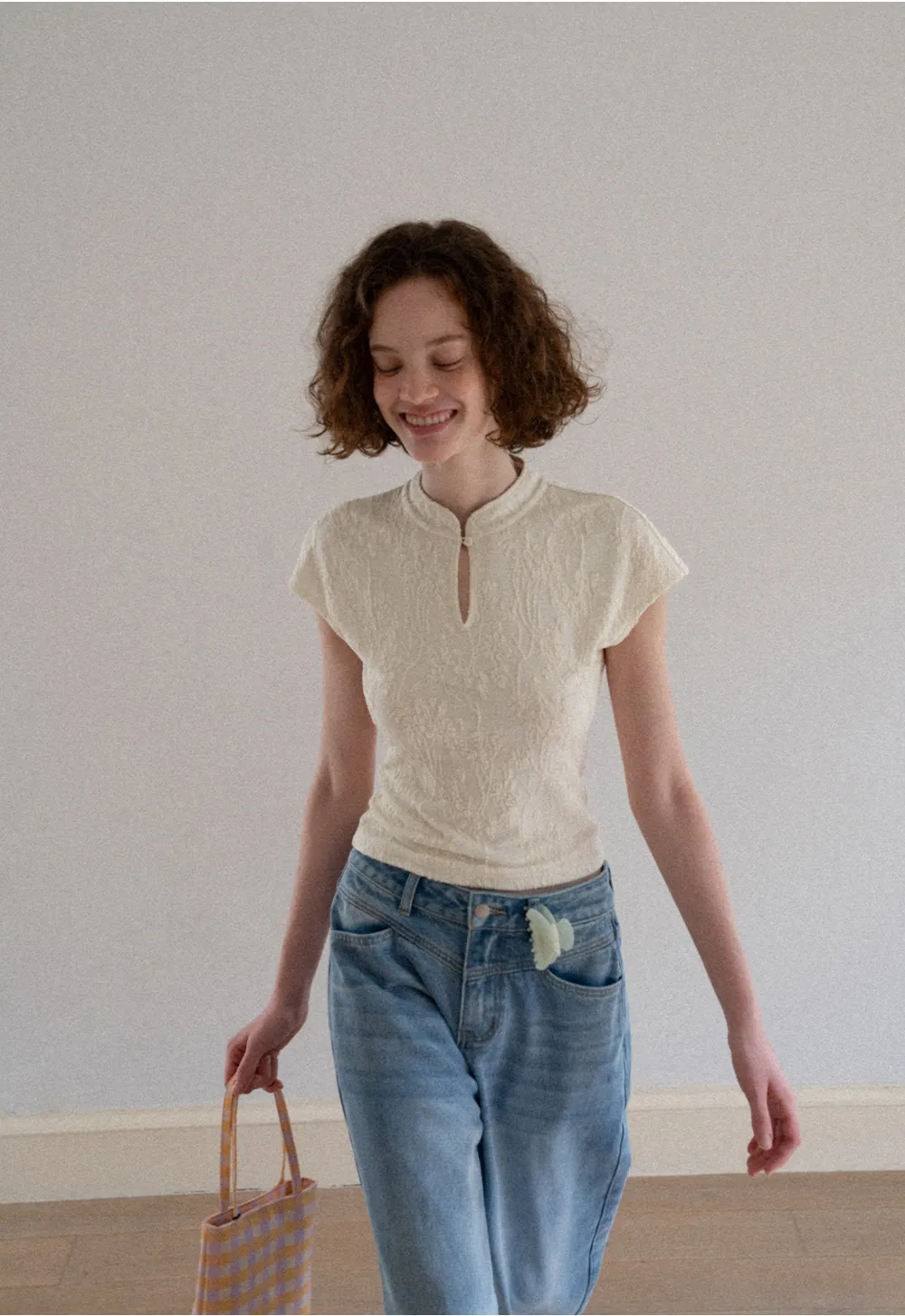 Textured Knit Top with Keyhole Neckline