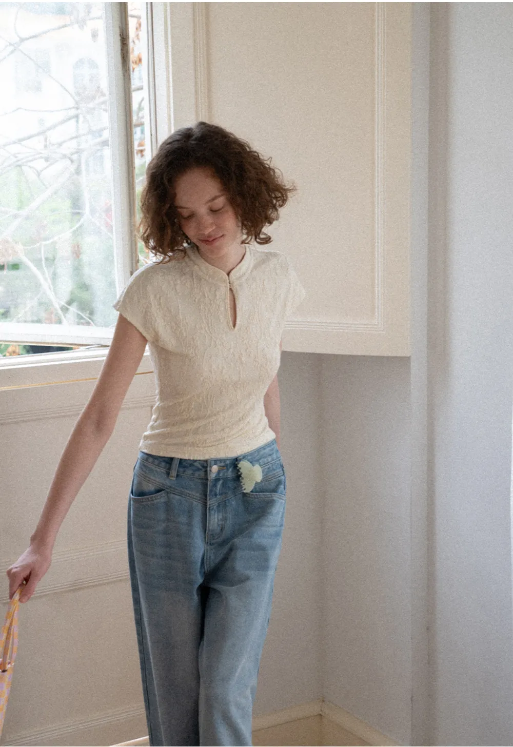 Textured Knit Top with Keyhole Neckline