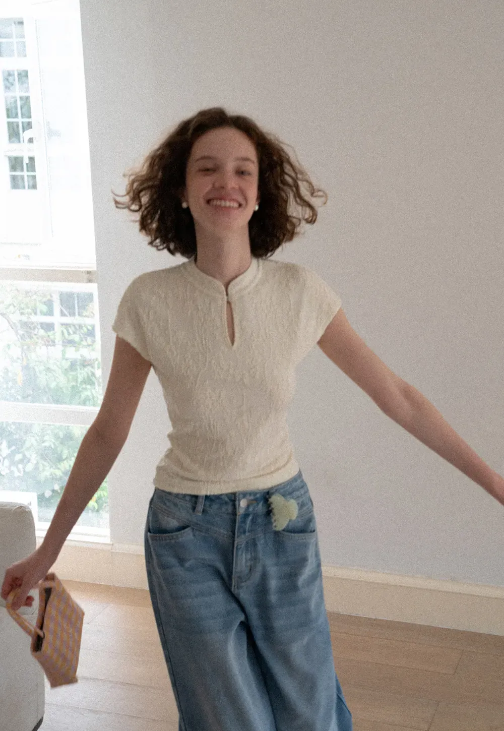 Textured Knit Top with Keyhole Neckline